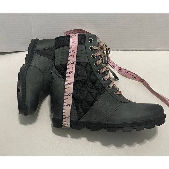 Sorel Lexie Wedge Boot Quilted Dark Slate Pink Laces Winter Booties Gray 11 - Picture 4 of 12